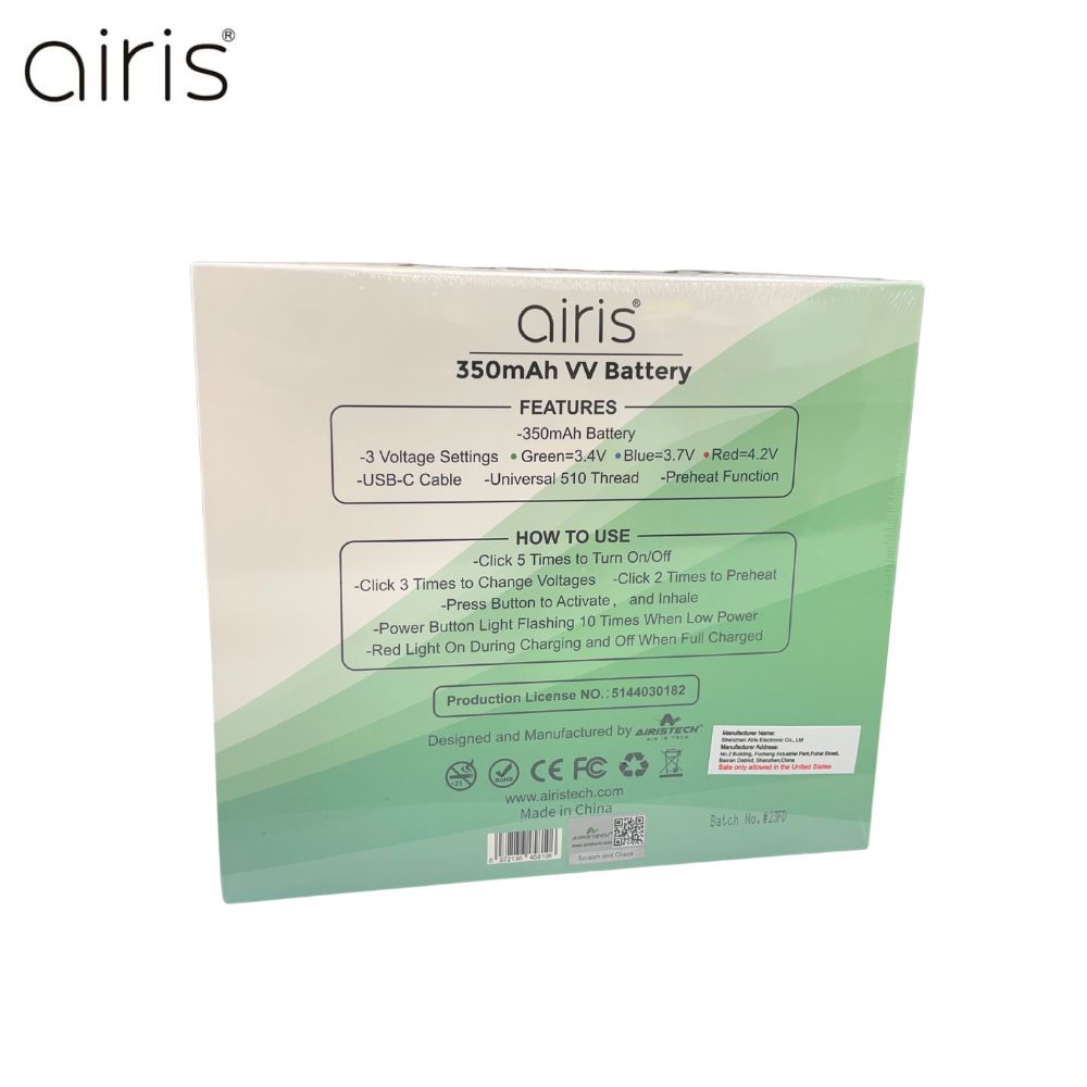 Airis 350mAh 510 Cart Battery VV Button USB-C